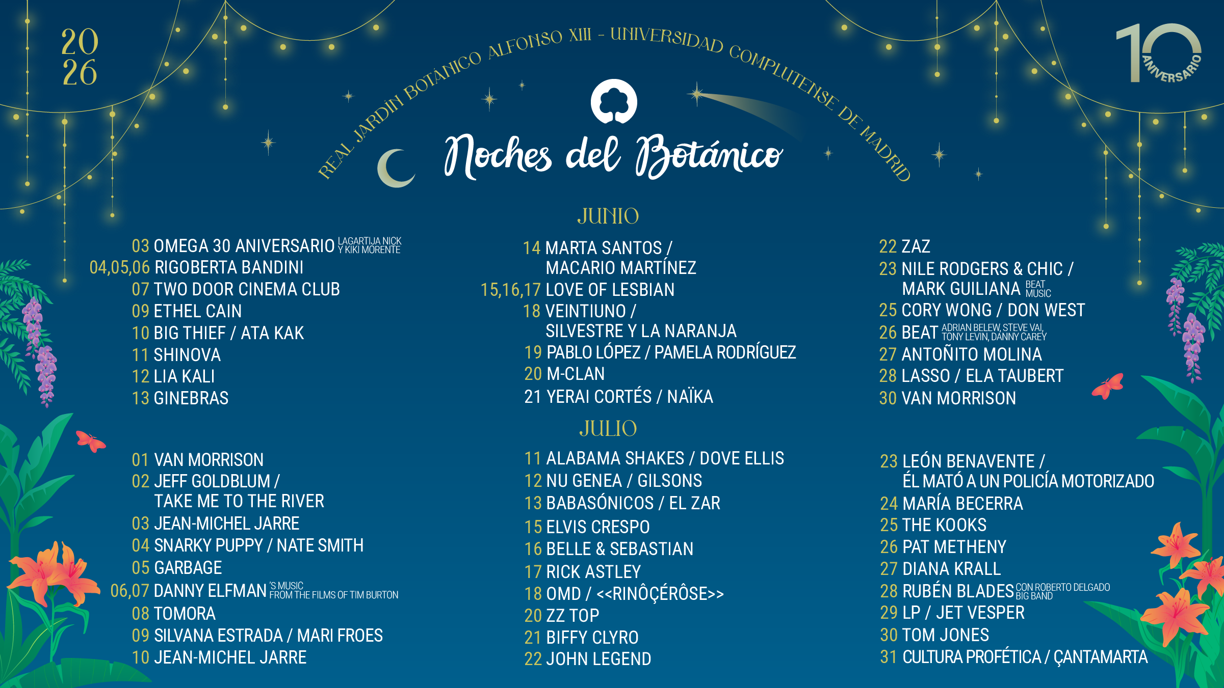 Las noches del botánico anuncian el cartel completo de su programación 2026